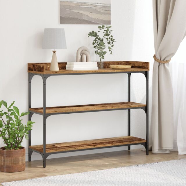 Berkfield Home Console Table Old Wood 100x30x80 cm Engineered Wood & Steel in Brown - Size: 100 x 30 x 80 cm