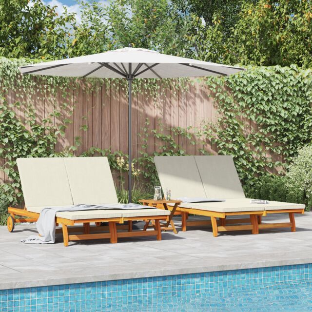 Berkfield Home Double Sun Lounger with Wheels & Cushion - Solid Acacia Wood in Brown - image 1