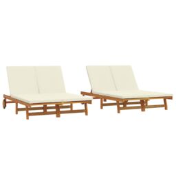 Berkfield Home Double Sun Lounger with Wheels & Cushion - Solid Acacia Wood in Brown - thumbnail 2