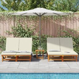 Berkfield Home Double Sun Lounger with Wheels & Cushion - Solid Acacia Wood in Brown - thumbnail 3