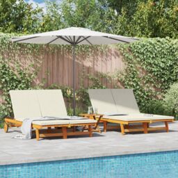 Berkfield Home Double Sun Lounger with Wheels & Cushion - Solid Acacia Wood in Brown - thumbnail 1