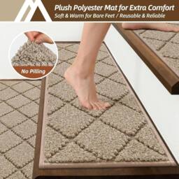VOGREX Beige Non-Slip Stair Treads 70x22CM Carpet Mats Safe Comfort - Size: 70x22 cm - thumbnail 3