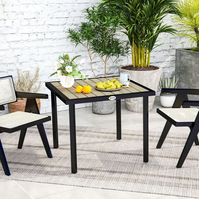 OUTSUNNY Garden Table for 4 Person with Parasol Hole, Brown - image 1