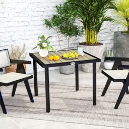 OUTSUNNY Garden Table for 4 Person with Parasol Hole, Brown - thumbnail 1