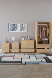 Home Discount Vida Designs Riano 4Pc Bedroom Set 3 Drawer Bedside, 4 Drawer Chest in Brown - thumbnail 3