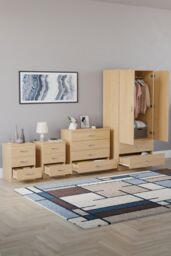 Home Discount Vida Designs Riano 4Pc Bedroom Set 3 Drawer Bedside, 4 Drawer Chest in Brown - thumbnail 2