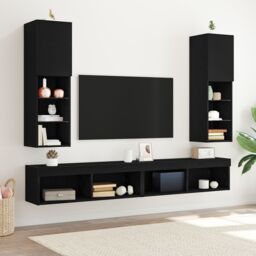 Berkfield Home LED TV Cabinet 2 pcs Black Oak 30, 5x30x102 cm Engineered Wood - Size: 5 x 30 x 102 cm