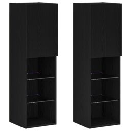 Berkfield Home LED TV Cabinet 2 pcs Black Oak 30, 5x30x102 cm Engineered Wood - Size: 5 x 30 x 102 cm - thumbnail 5