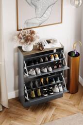 Home Discount Vida Designs 2 Drawer Shoe Cabinet Flip Down Shoe Storage Organizer in Grey - thumbnail 6