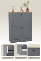 Home Discount Vida Designs 2 Drawer Shoe Cabinet Flip Down Shoe Storage Organizer in Grey - thumbnail 5
