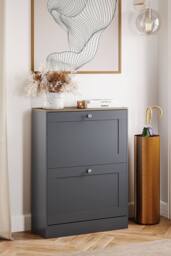 Home Discount Vida Designs 2 Drawer Shoe Cabinet Flip Down Shoe Storage Organizer in Grey - thumbnail 1