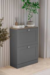 Home Discount Vida Designs 2 Drawer Shoe Cabinet Flip Down Shoe Storage Organizer in Grey - thumbnail 9