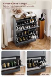 Home Discount Vida Designs 2 Drawer Shoe Cabinet Flip Down Shoe Storage Organizer in Grey - thumbnail 3