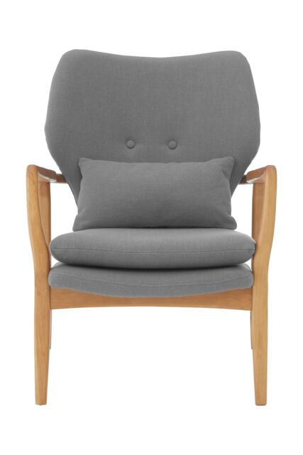 Orsina Mid-Century Beige Chair With Black Wooden Frame, Comfortable Lounge Chair, Winged Back Design Outdoor Chair in Grey - image 1