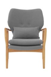 Orsina Mid-Century Beige Chair With Black Wooden Frame, Comfortable Lounge Chair, Winged Back Design Outdoor Chair in Grey