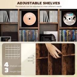 FLAVORA Rustic Brown Adjustable Shelf CD Storage Unit 89×130.5cm - Size: 0.6m2 - thumbnail 5