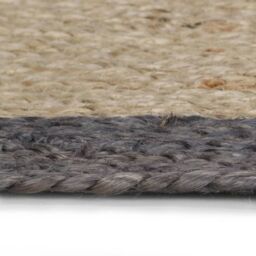 Berkfield Home Handmade Rug Jute with Dark Grey Border 90 cm - Size: 100 cm diameter - thumbnail 3