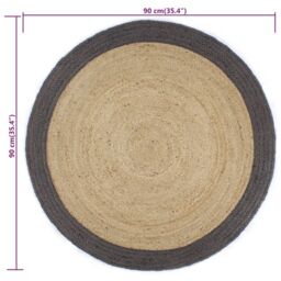 Berkfield Home Handmade Rug Jute with Dark Grey Border 90 cm - Size: 100 cm diameter - thumbnail 6