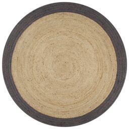 Berkfield Home Handmade Rug Jute with Dark Grey Border 90 cm - Size: 100 cm diameter - thumbnail 1