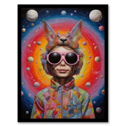 "Artery8 Wall Art Print Surreal Abstract Portrait Big Bold Bright Fun Portrait Animal Hat Outer Space Quirky Art Framed in Black - Size: W12"" x H16""" - thumbnail 1
