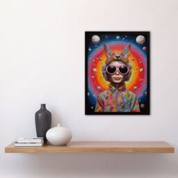 "Artery8 Wall Art Print Surreal Abstract Portrait Big Bold Bright Fun Portrait Animal Hat Outer Space Quirky Art Framed in Black - Size: W12"" x H16""" - thumbnail 4