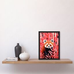 Artery8 Wall Art Print Red Panda in Pink Bamboo Forest Oil Painting Framed Picture - Size: A4 - thumbnail 4