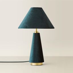 ValueLights Martha Conical Lamp Shade Velvet Boucle Full Fabric Table Lamp in Dark Green - thumbnail 3