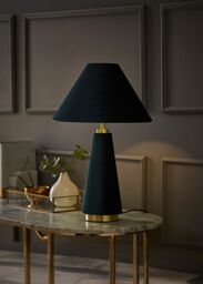 ValueLights Martha Conical Lamp Shade Velvet Boucle Full Fabric Table Lamp in Dark Green - thumbnail 1