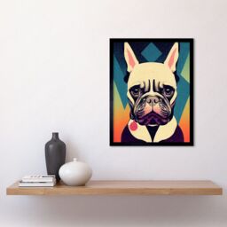"Artery8 Wall Art Print French Bulldog Portrait Geometric Pastel Modern Art Framed in Black - Size: W12"" x H16""" - thumbnail 2