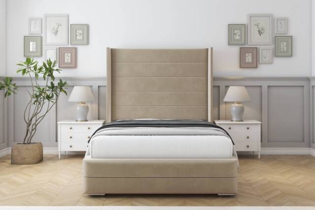 "Sloomy Sterling Coniston Frame-Mattress - 50"" Upholstered Wingback Headboard in Cream - Size: Super King" - image 1