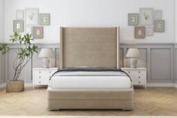 "Sloomy Sterling Coniston Frame-Mattress - 50"" Upholstered Wingback Headboard in Cream - Size: Super King" - thumbnail 1