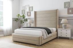 "Sloomy Sterling Coniston Frame-Mattress - 50"" Upholstered Wingback Headboard in Cream - Size: Super King" - thumbnail 2