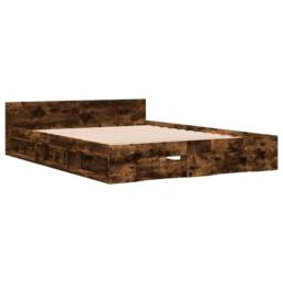 Berkfield Home Modern Bed Frame w/Drawers Frame Smoked Oak 120x190 cm Small Double in Brown - thumbnail 1