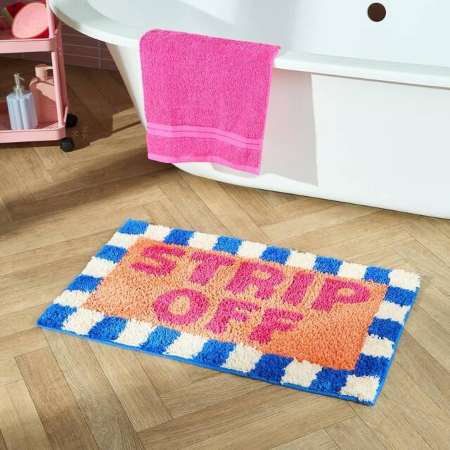OHS Strip Off-Slogan Tufted Bath Mat Soft Absorbent Non Slip Shower Rug - image 1