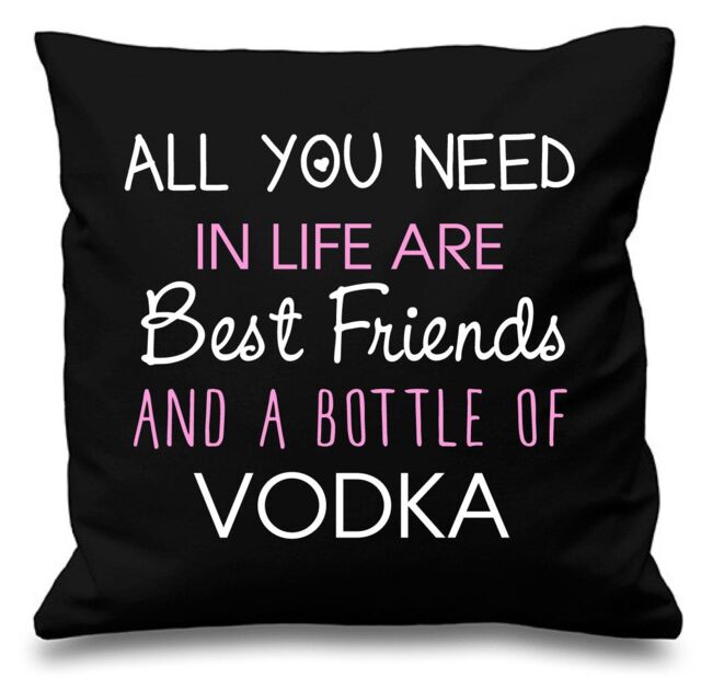 "60 SECOND MAKEOVER Cushion Cover All You Need In Life Are Best Friends & A Bottle Of Vodka 16"" x 16"" in Black - Size: 40 cm x 40 cm"