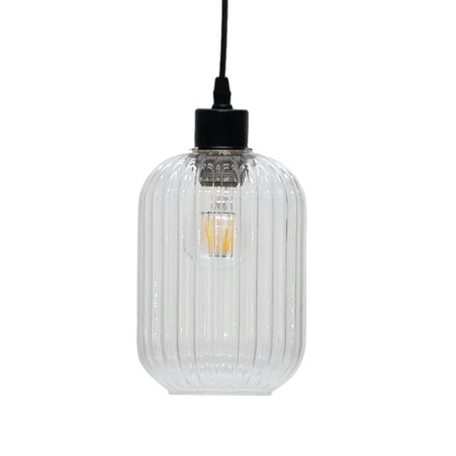 First Choice Lighting Batley - Clear Ribbed Glass Easy Fit Pendant Shade - image 1