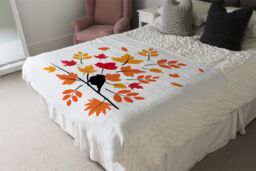 Benjamin Tate Design Autumn Bird On Branch Blanket in Natural - Size: 120 cm x 150 cm - thumbnail 3
