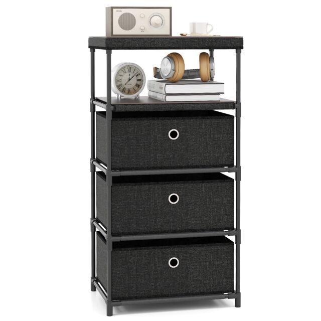 Gymax Industrial Organizer Unit Fabric Storage Tower with Wood Top-Black in Black - image 1