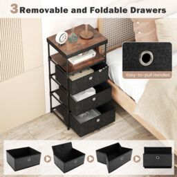 Gymax Industrial Organizer Unit Fabric Storage Tower with Wood Top-Black in Black - thumbnail 5