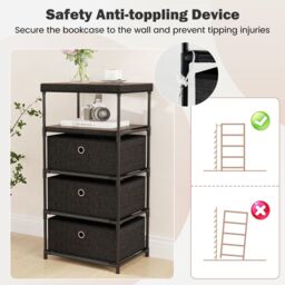 Gymax Industrial Organizer Unit Fabric Storage Tower with Wood Top-Black in Black - thumbnail 6