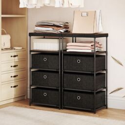 Gymax Industrial Organizer Unit Fabric Storage Tower with Wood Top-Black in Black - thumbnail 8