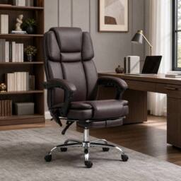 STILVORA Office Chair with Massage, Footrest & Recline in Brown - thumbnail 1