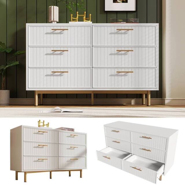 BTM Sideboard Cabinet for Living Room, Chest of Drawers with 6 drawers in White - image 1