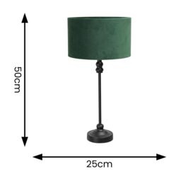 ValueLights Maggie Black Metal Candlestick Slim Table Lamp with Velvet Drum Lamp Shade in Bottle Green - thumbnail 5