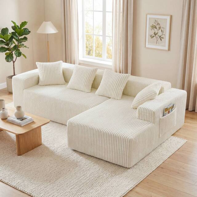 Dprodo 261CM Modular Right L-Shaped Sectional Sofa, 4 Seater Corner Sofa in Beige - image 1