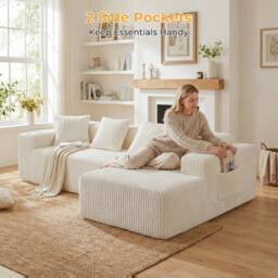 Dprodo 261CM Modular Right L-Shaped Sectional Sofa, 4 Seater Corner Sofa in Beige - thumbnail 5