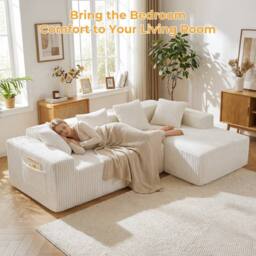 Dprodo 261CM Modular Right L-Shaped Sectional Sofa, 4 Seater Corner Sofa in Beige - thumbnail 6