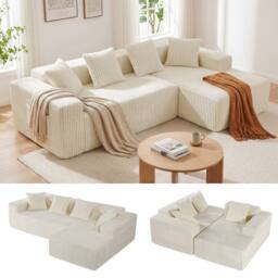 Dprodo 261CM Modular Right L-Shaped Sectional Sofa, 4 Seater Corner Sofa in Beige - thumbnail 2
