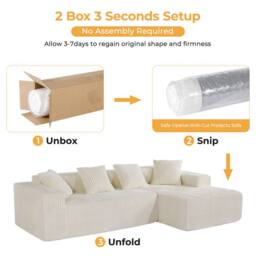 Dprodo 261CM Modular Right L-Shaped Sectional Sofa, 4 Seater Corner Sofa in Beige - thumbnail 9