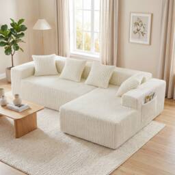 Dprodo 261CM Modular Right L-Shaped Sectional Sofa, 4 Seater Corner Sofa in Beige - thumbnail 1